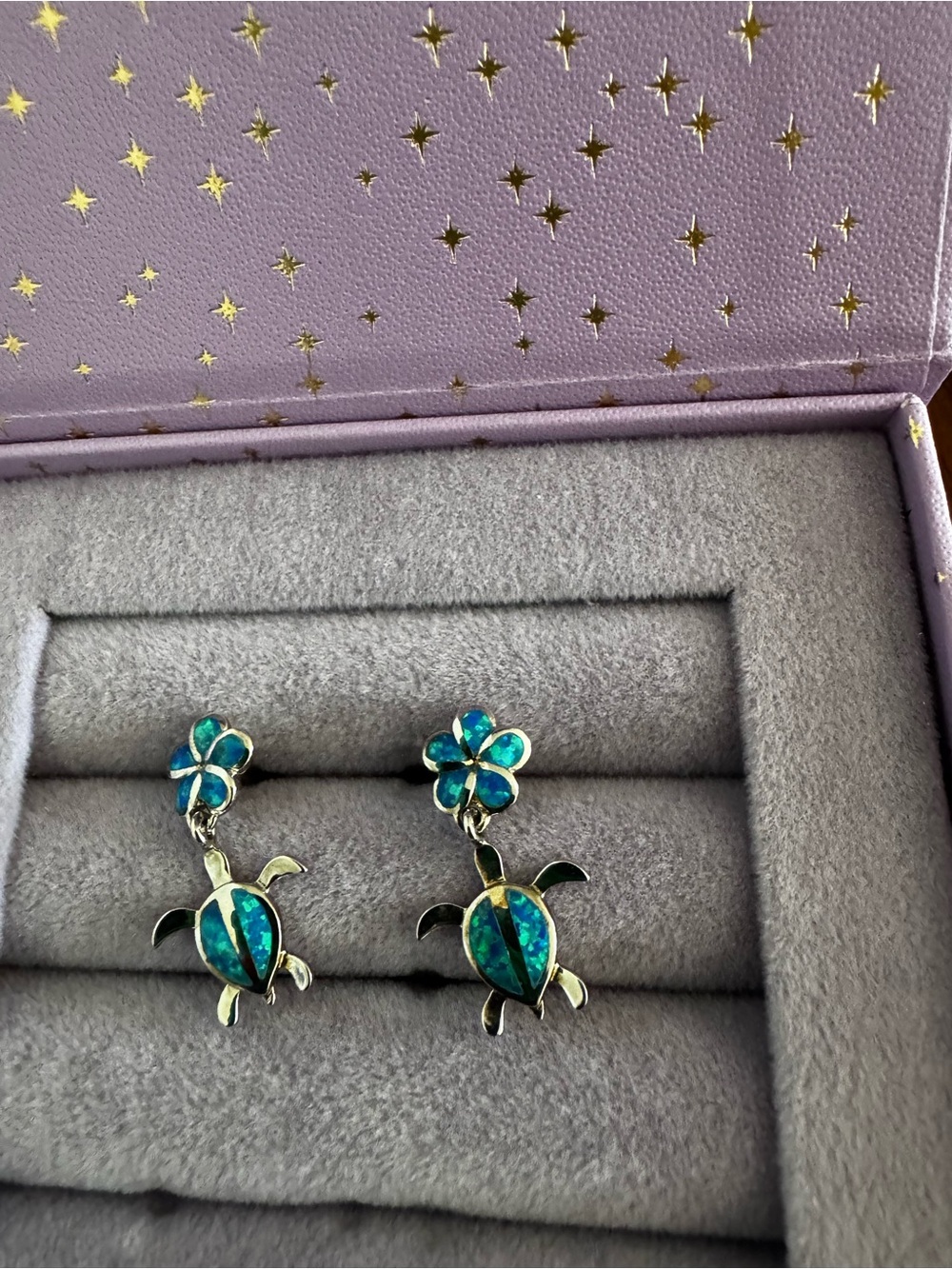 .925 silver and opal turtle and plumeria earrings new no tags